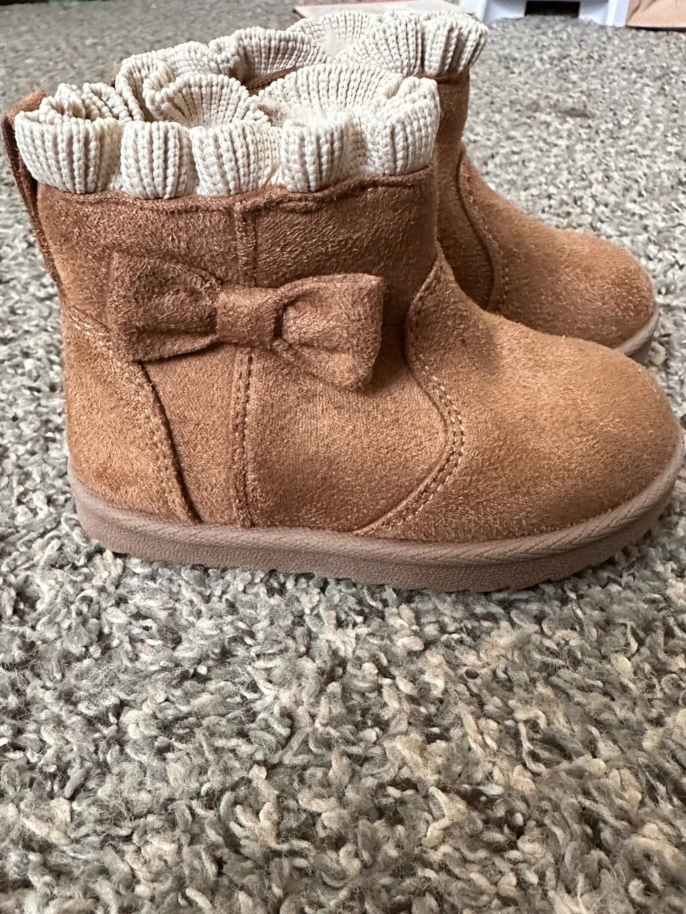 wonder nation Tan Bow Suede-Look Knit Cuff Kids Boots
